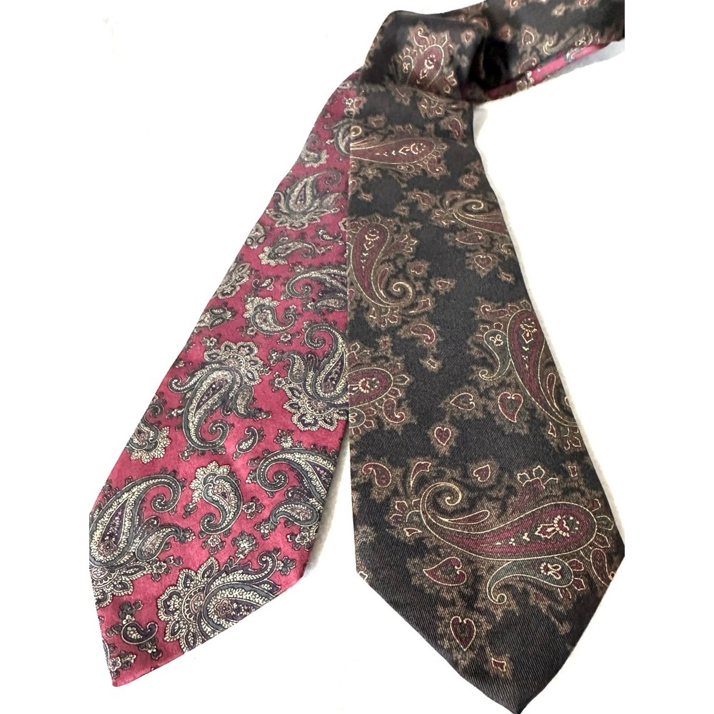 2 Robert‎ Talbott Ties Paisley Silk Hand Made in USA Italy Necktie Black Red